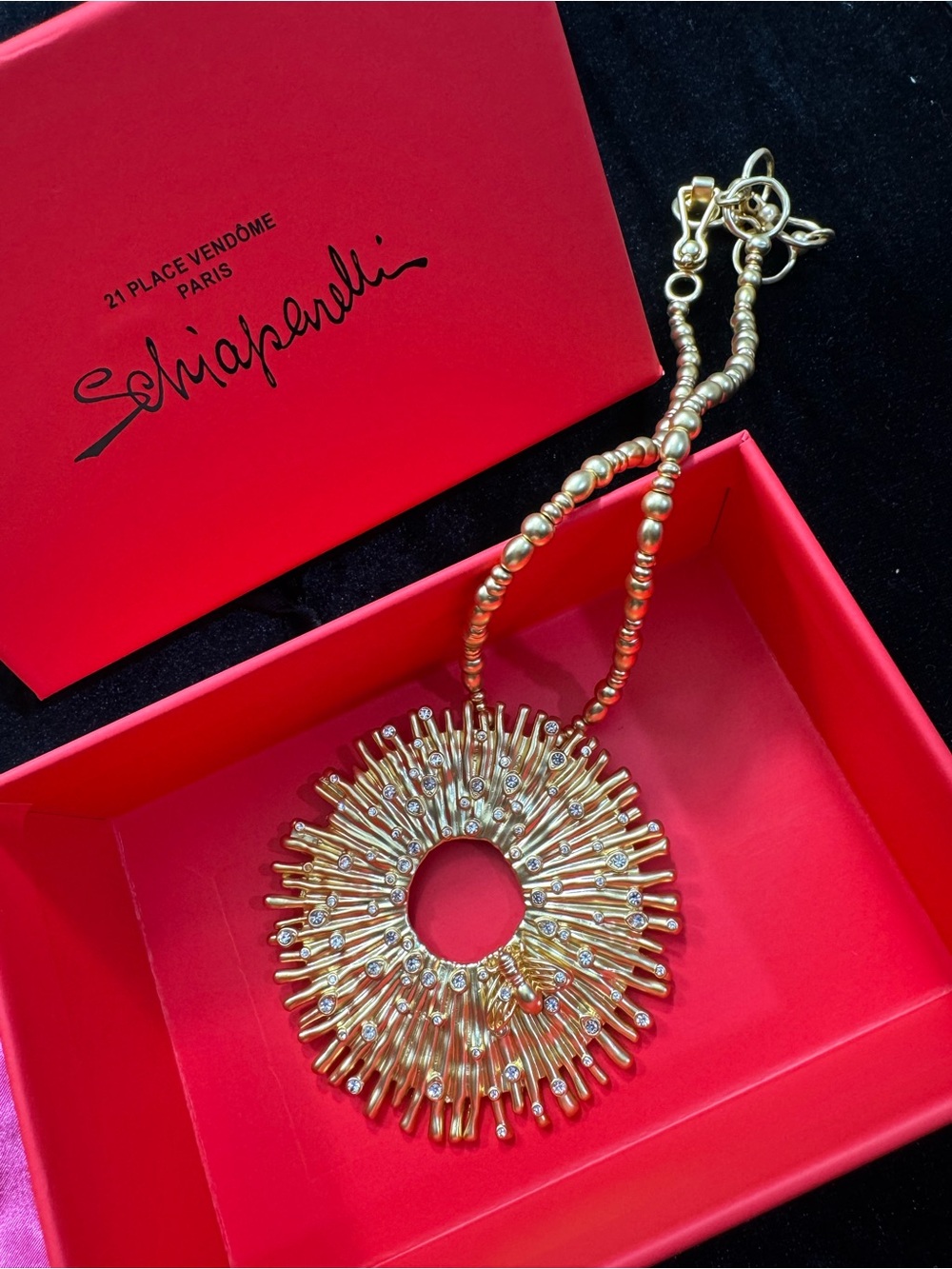 Schiaparelli Gold Sunburst Pendant Necklace - Gold